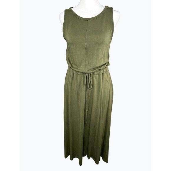 The Limited Olive Green Sleeveless Midi Dress W/ Drawstring Waist Medium - Picture 1 of 13